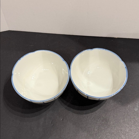 Japanese-style ceramic bowls for soup or rice- set of 2 blue and white bamboo - Picture 2 of 8